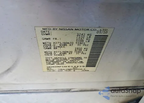 2010 Nissan Armada Platinum from USA, damaged, VIN 5N1BA0NF1AN614459